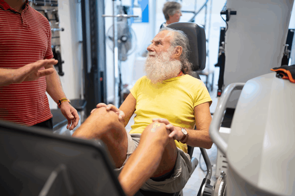 bearded-senior-man-on-exercise-machine