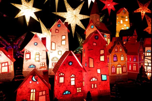 christmas stars houses lights