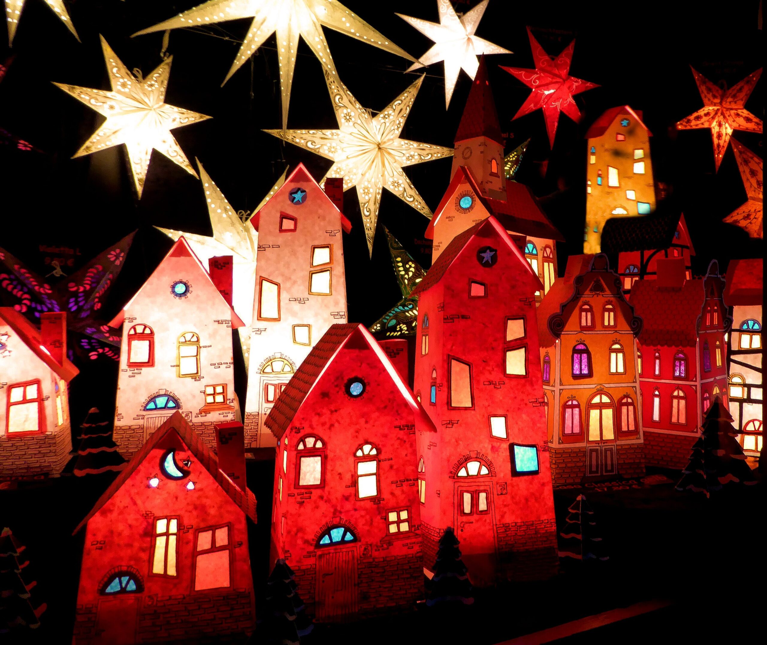 christmas stars houses lights