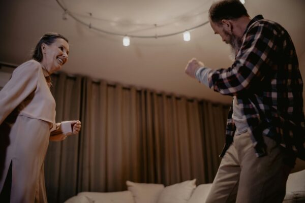 Senior couple energetically dancing