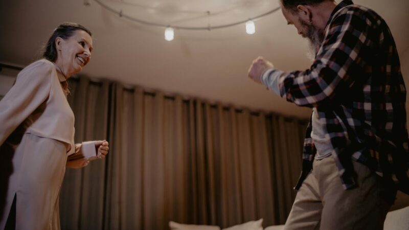 Senior couple energetically dancing
